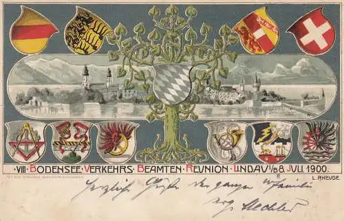 Ak Lindau VIII Bodensee Verkehrsbeamten Reunion 1900 gel 1900 Litho 