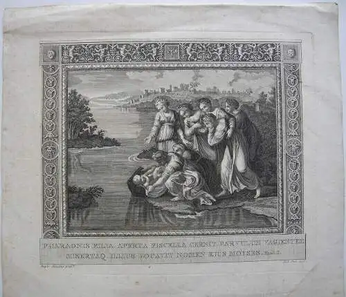 Ambrogio Orio (1737-1825) Auffindung Moses Ornamentrahmen Orig Kupferstich 1800