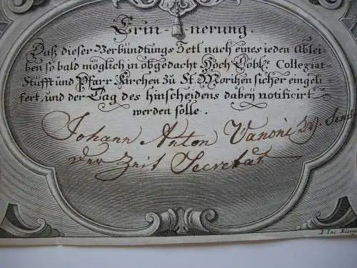 Bruderschaftsbrief Hl. Nepomuk St. Moritz Augsburg Orig Kupferstich Kleinschmidt