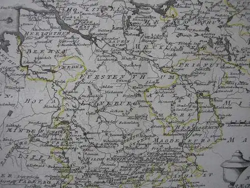 Niedersachsen Kolor Kupferstich Karte Reilly 1791 Mecklenburg Pommern