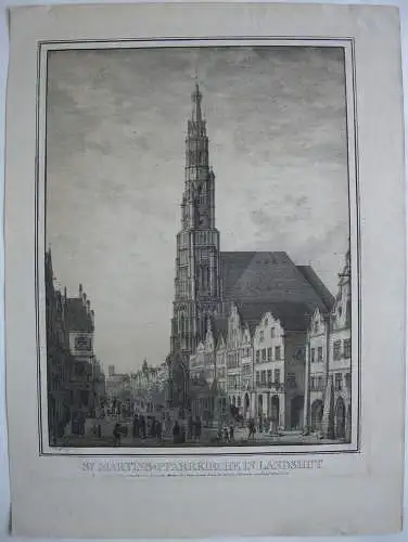 Domenico Quaglio (1787-1837)  Landshut St. Martin Kirche Orig Lithographie 1819 