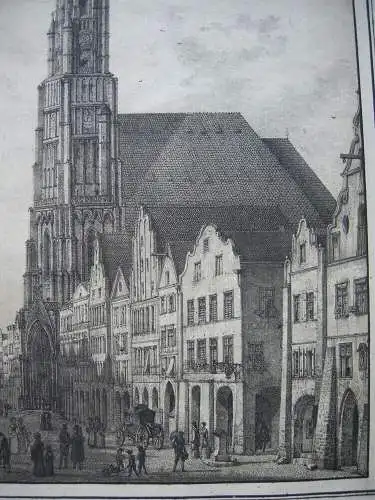 Domenico Quaglio (1787-1837)  Landshut St. Martin Kirche Orig Lithographie 1819