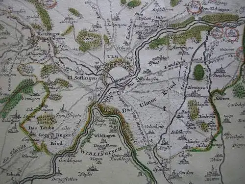 Ulm Wain Baden Württemberg altkolor Orig. Kupferstich Homann 1720