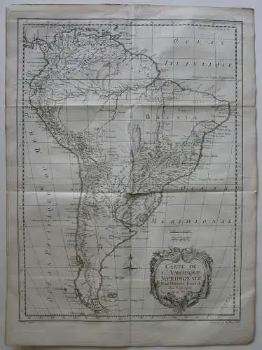 America de Sur Meridionale Südamerika Orig Kupferstichkarte R. Bonne 1780 