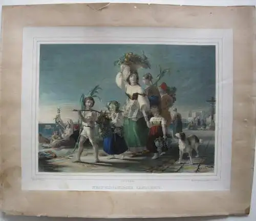 Napoli Neapolitanische Landleute Italia Orig Lithografie Schellhorn Urwins 1825