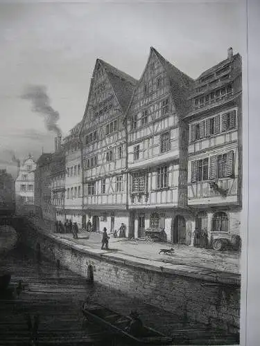 Strasbourg Fosse des Tanneurs France Orig Lithografie Müller 1840 Elsass Alsace