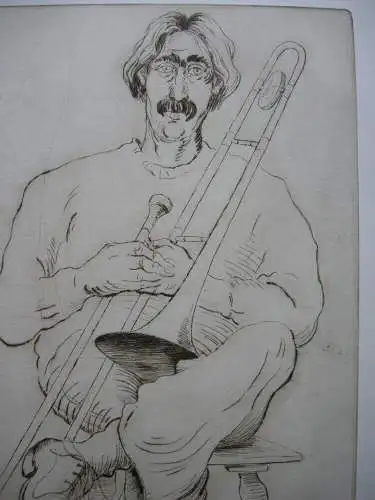 Rainer Zimnik (1930) Bob Biermeier Posaunist Orig Radierung signiert 1978