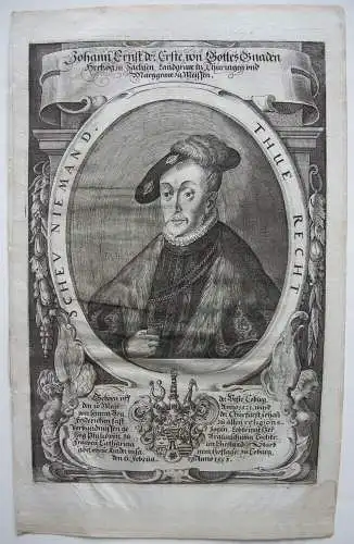 Johann Ernst I. (1521-1553) Herzog Sachsen Markgra Meissen Orig Kupferstich 1700