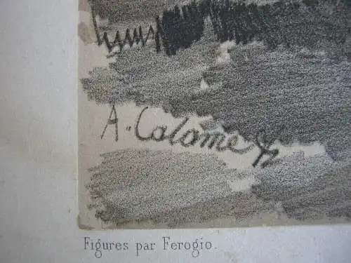 Alexandre Calame (1810-1864) Zypressen Mönch getönte Orig. Lithografie 1850