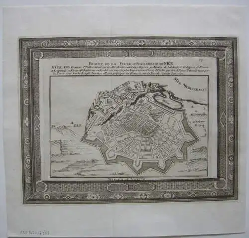 Nice Nizza Cote d'Azur Grundrissplan Proiet Befestigung Orig Kupferstich 1750