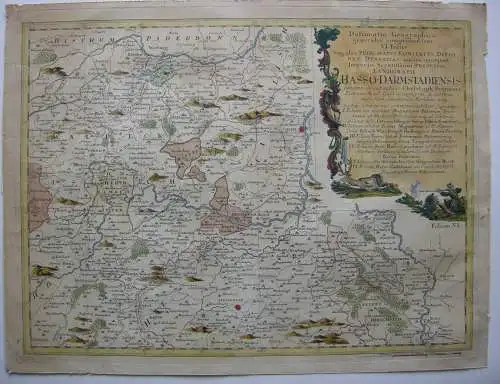 Hessen Darmstadt kolor Orig Kupferstichkarte Pronner bei Homann 1754