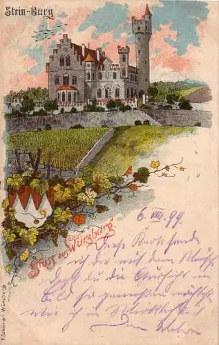 AK Würzburg Stein-Burg Lithographie Unterfranken gel 1899 Bayern