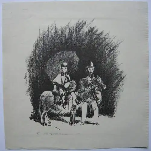 Ramon Meckelmann (1907-?) Maria und Josef auf der Flucht Lithogr 1948 signiert  