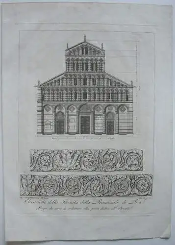 Ranieri Grassi (XIX) Facciata Primaziale di Pisa Orig Kupferstich 1829 Italia 