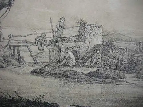 Karl Wilh von Heideck (1788-1861) Pferde am Fluss Lithografie 1818 Wouwerman