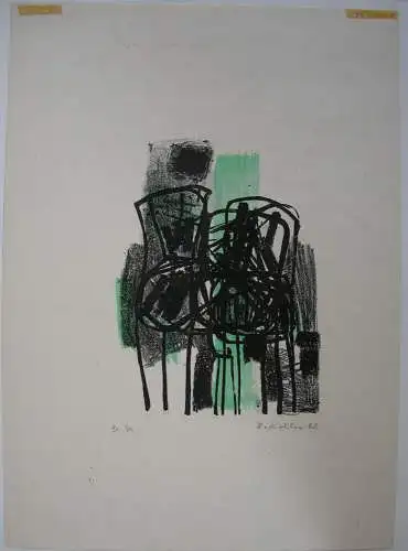 Oskar Koller aquarellierte Lithographie Stühle Probedruck signiert 1962 