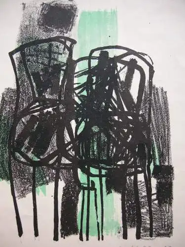 Oskar Koller aquarellierte Lithographie Stühle Probedruck signiert 1962 