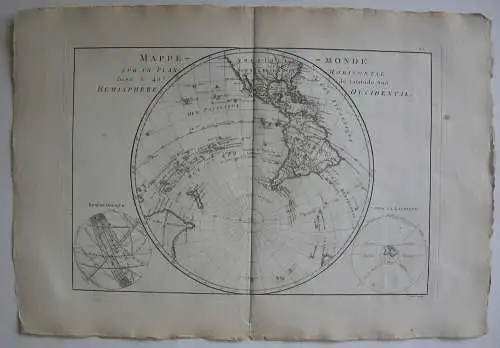 Mappe monde Hemisphäre Oriental Occidental 2 Orig Kupferstichkarten Bonne 1780