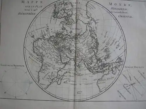 Mappe monde Hemisphäre Oriental Occidental 2 Orig Kupferstichkarten Bonne 1780