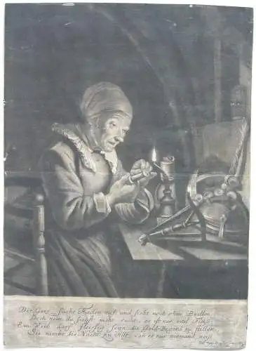 Val. Daniel Preißler (1717-1767) Der Geiz sucht Fäden Mezzotinta 1750  