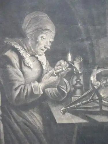 Val. Daniel Preißler (1717-1767) Der Geiz sucht Fäden Mezzotinta 1750  