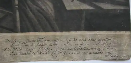 Val. Daniel Preißler (1717-1767) Der Geiz sucht Fäden Mezzotinta 1750  