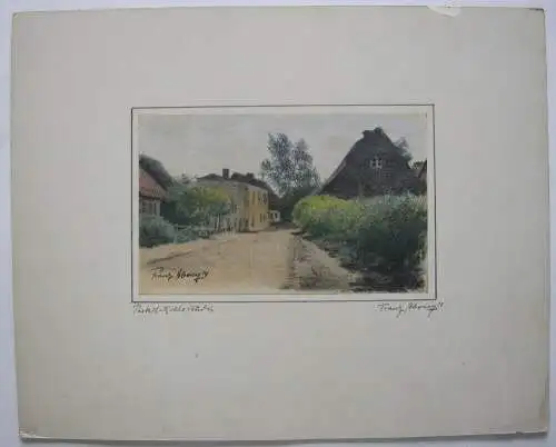 Franz Abony (?) Dorfstraße Pastell-Kohle Studie 1914 signiert