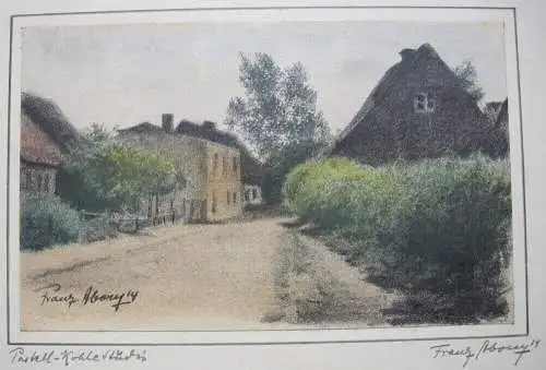 Franz Abony (?) Dorfstraße Pastell-Kohle Studie 1914 signiert