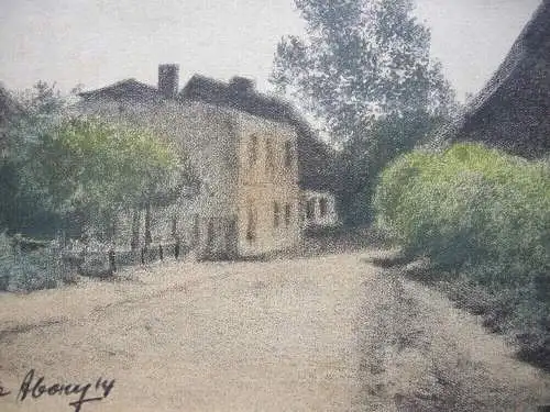 Franz Abony (?) Dorfstraße Pastell-Kohle Studie 1914 signiert