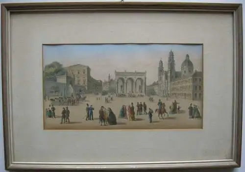 München Odeonsplatz Theatinerkirche Orig Farblithografie Grünwedel 1864