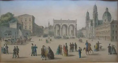 München Odeonsplatz Theatinerkirche Orig Farblithografie Grünwedel 1864