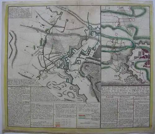 Einblattdruck Belagerung Prag Österr Erbfolgekrieg kolor Kupferstich Homann 1743