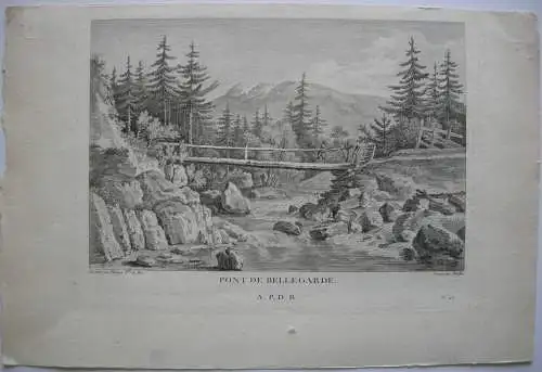 Pont de Bellegarde France Gard gravure sur  cuivre Maillet 1800 Perignon