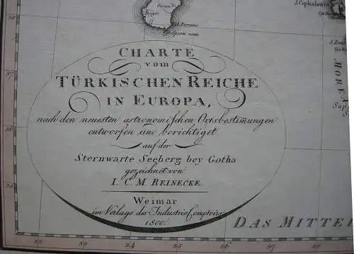 Reinecke Türkisches Reich in Europa kolor Kupferstichkarte Weimar 1800 Türkei