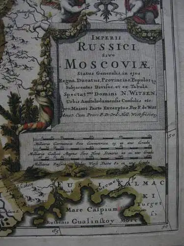 Russland Russici Moscoviae kolor Orig. Kupferstichkarte F. de Witt um 1650