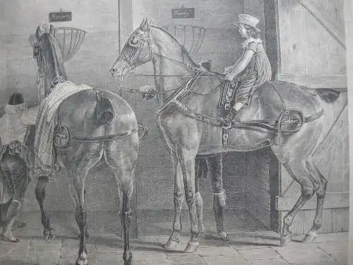 J J Kirchhoff (1796 –1848)  Pferdestall Englische Rennpferde Lithografie 1825