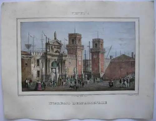 Venedig Eingang Arsenale Orig Farblithografie P. Chevalier nach Canal um 1840