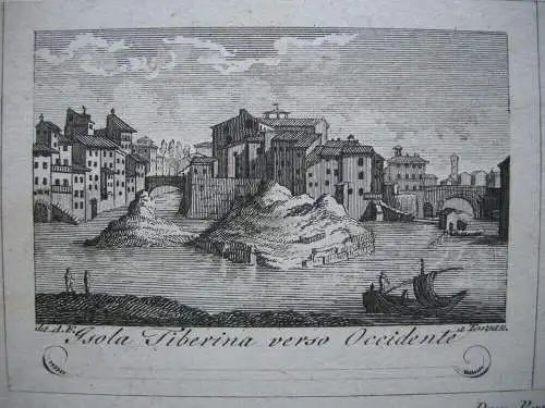 Domenico Pronti (tätig um 1800) Isola Tiberina 2 Kupferstiche 1798 Roma Italia