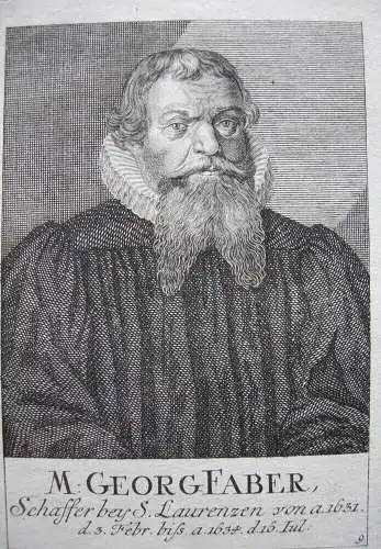 Georg Faber (1579-1634) Lutherischer Theologe Hebräist Orig Kupferstich um 1650