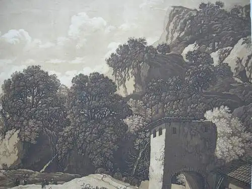 Regina Kath Carey Quarry (c. 1762-1821) Landschaft mit Brücke Aquatinta 1791