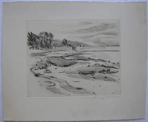 heinrich Müller (1893-1976) Elbstrand Wittenberge Orig Radierung 1950 signiert 