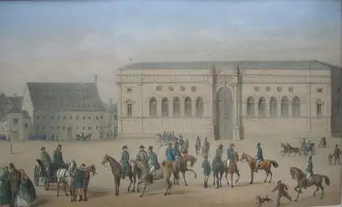 München Karolinenplatz Marstallplatz Orig Farblithografie Grünwedel 1864