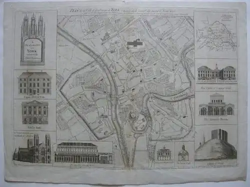 York Plan of the City Orig Kupferstich Chassereau 1766 England copper plate