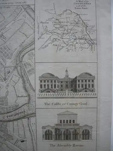 York Plan of the City Orig Kupferstich Chassereau 1766 England copper plate