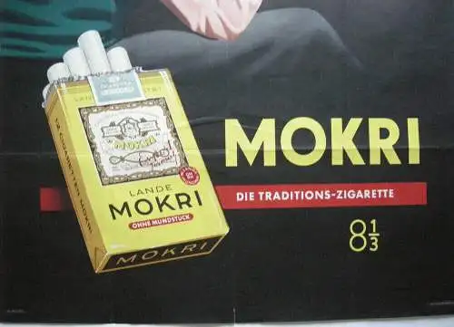 Plakat Reklame Mokri Traditions-Zigaretten Werbeplakat Orig Lithografie 1960
