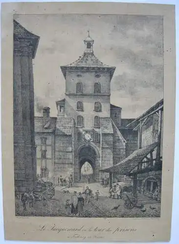 Fribourg Schweiz Tour des Prisons Gefängnisturm Orig Lithografie 1850 