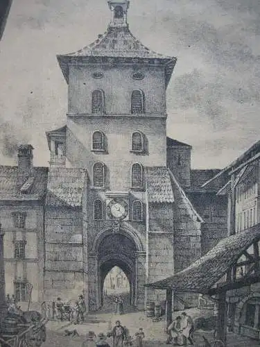 Fribourg Schweiz Tour des Prisons Gefängnisturm Orig Lithografie 1850