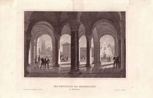 Vestibule der Universität München Stahlstich 1850 Bibliographisches Institut