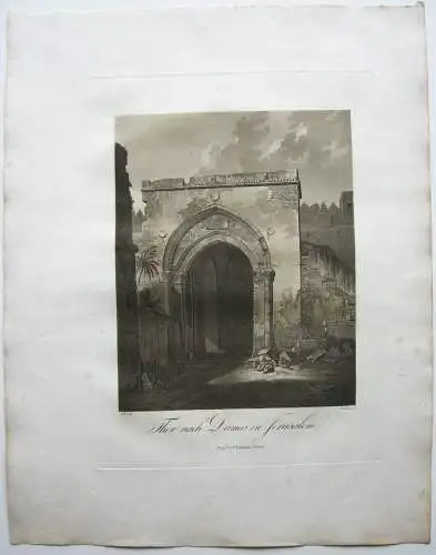 Jerusalem Israel Tor nach Damas Aquatinta Sepia Döbler 1827 Heiliges Land 
