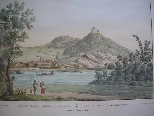 Kahlenberg Wien Österreich Ansicht über Donau kol Umrissradierung 1890